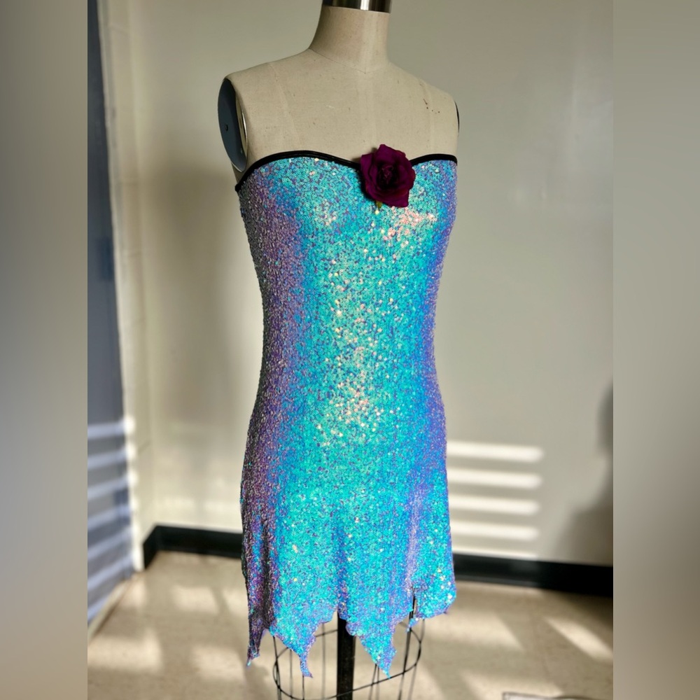 Roma Strapless Iridescent Blue Dress with Purple Accent